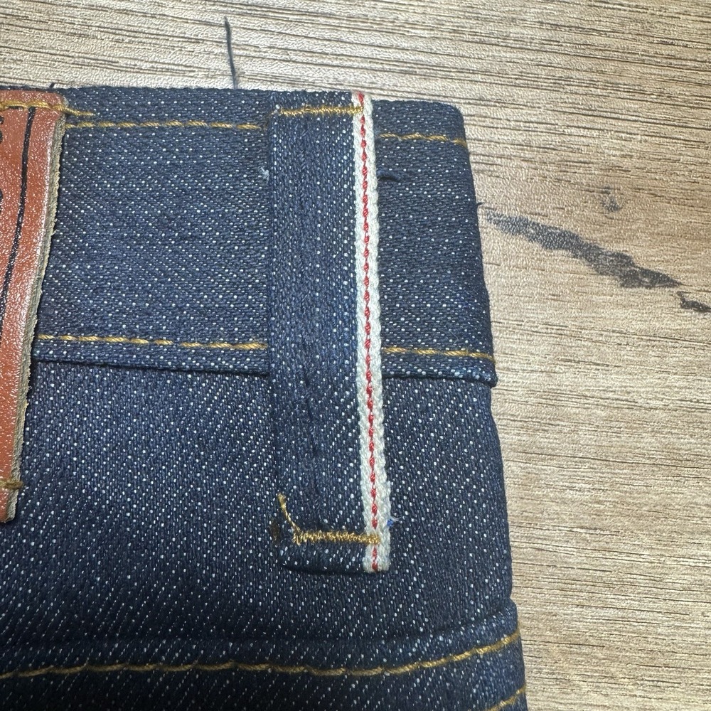Selvedge Jeans Mens 32x29 Indigo Blue Selvedge Raw Denim Button Fly Dark Wash - Picture 8 of 13